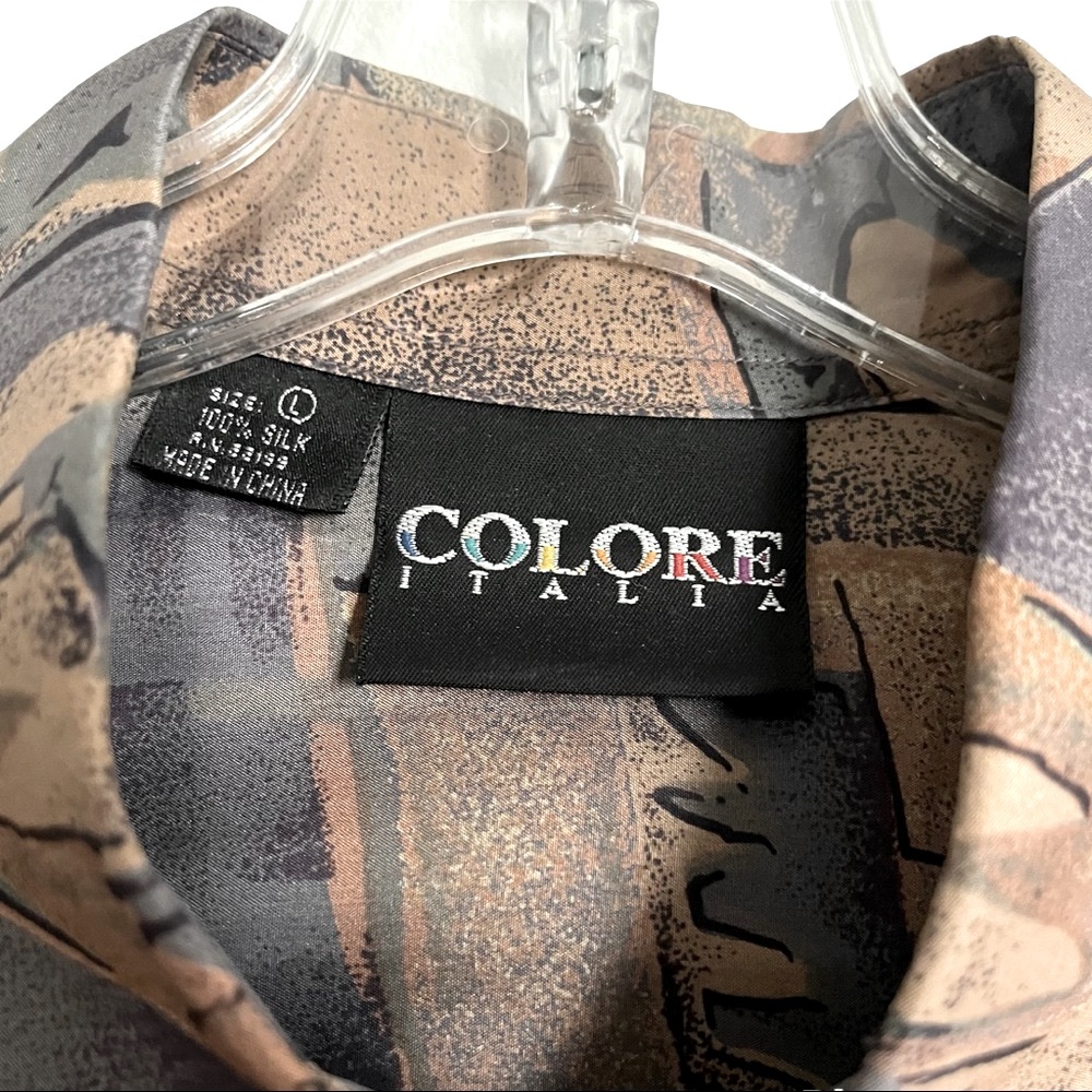 Metallic Silk Business-Casual Collared Short-Sleeve Shirt Colore Italia Perfect - Picture 3 of 10